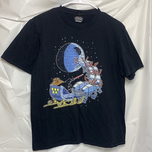 MEN’S Anvil by Gildan Black Star Wars Vader Claus Short Sleeve Tee Shirt Size M - Picture 2 of 6